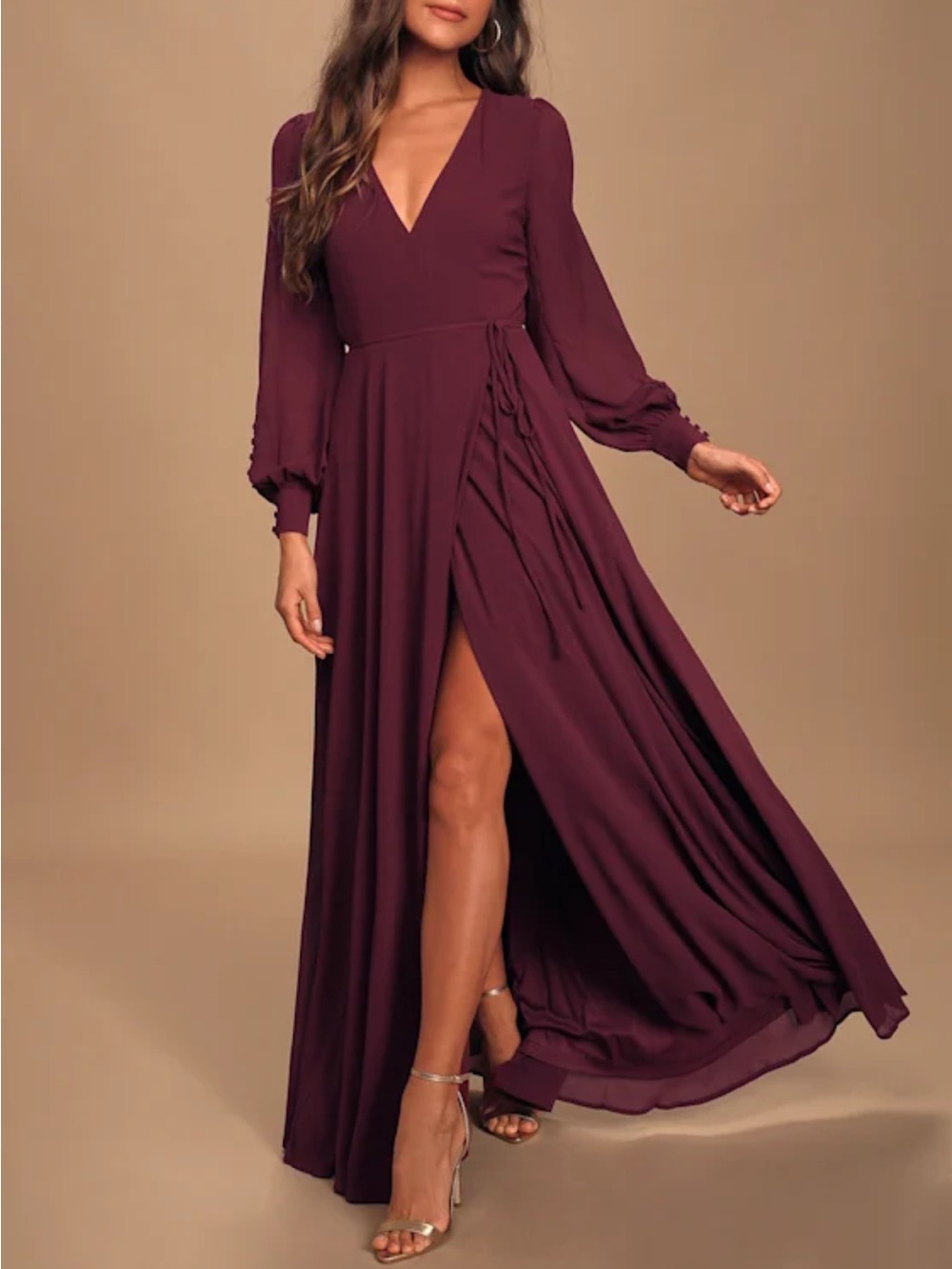 Lulus My Whole Heart Plum Long Sleeve Wrap Dress Size XS